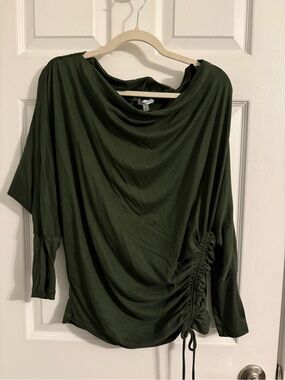 white birch Olive Draped Cowl Tunic with Side Ruched Tie